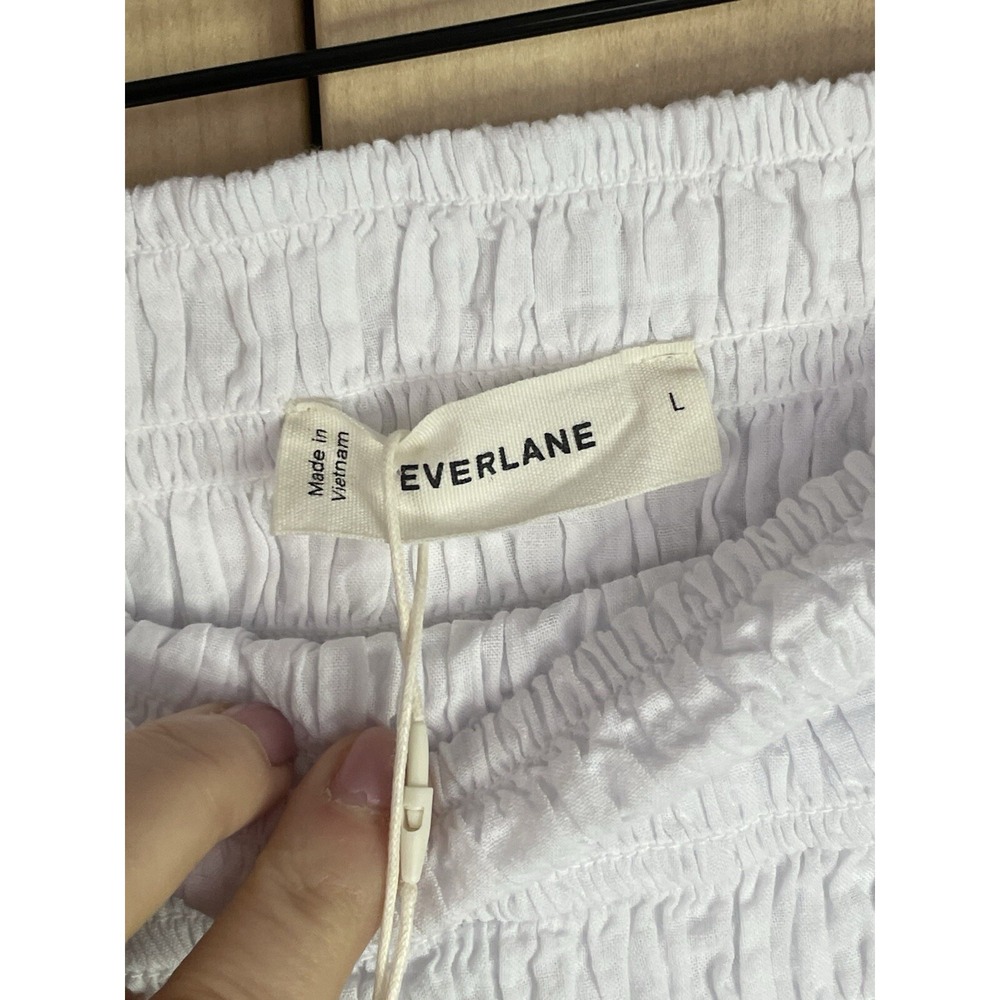 Everlane Cotton Ruched Crop Top White Sz L Summer Vacation Beach Casual Festival - Picture 3 of 4